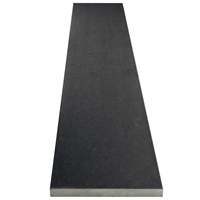 Close-up view of 10 x 36 Saddle Threshold Honed Absolute Black Granite Stone Matte Finish shows the top surface finish and bevel on both long edges